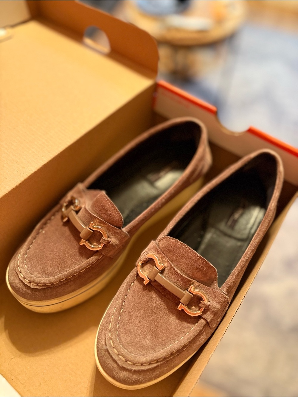 Women’s Genuine Suede Loafers with Metal Bit - Brown 8,5